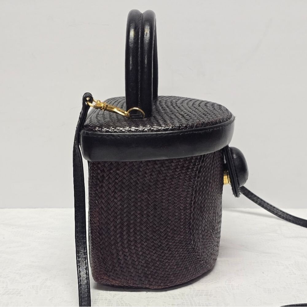 Vintage Earthly Treasures Top Handle Brown Straw Bucket Bag Boho Coastal - Picture 11 of 14